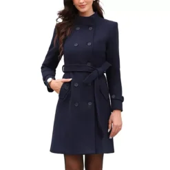 Double Breasted Trench Pea Coat For Womens Elegant Long Sleeve Winter Outerwear With Pockets 11 Double Breasted Trench Pea Coat For Womens Elegant Long Sleeve Winter Outerwear With Pockets -Fashion Clothing Store 7816527 Deep Blue 1