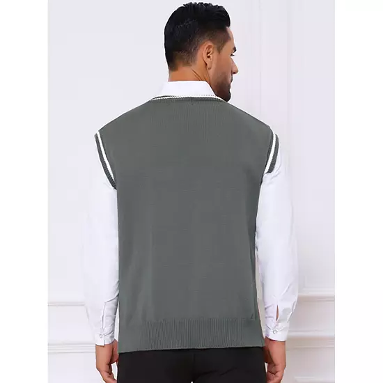 Men's Solid Color V-Neck Sleeveless Cable Knitted Sweater Vest 2 Men's Solid Color V-Neck Sleeveless Cable Knitted Sweater Vest - Image 2