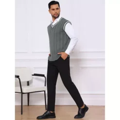 Men's Solid Color V-Neck Sleeveless Cable Knitted Sweater Vest 11 Men's Solid Color V-Neck Sleeveless Cable Knitted Sweater Vest -Fashion Clothing Store 7816578 ALT2