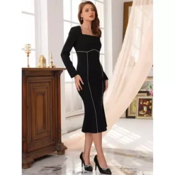 Women's Square Neck Dress Wedding Guest Long Sleeve Formal Cocktail Elegant Midi Fishtail Dresses 6 Women's Square Neck Dress Wedding Guest Long Sleeve Formal Cocktail Elegant Midi Fishtail Dresses -Fashion Clothing Store 7816595 ALT