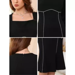 Women's Square Neck Dress Wedding Guest Long Sleeve Formal Cocktail Elegant Midi Fishtail Dresses 8 Women's Square Neck Dress Wedding Guest Long Sleeve Formal Cocktail Elegant Midi Fishtail Dresses -Fashion Clothing Store 7816595 ALT3