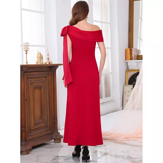 Women's Evening Dress One Shoulder Bow Wedding Guest Bridesmaid Cocktail Prom A-Line Maxi Dresses 3 Women's Evening Dress One Shoulder Bow Wedding Guest Bridesmaid Cocktail Prom A-Line Maxi Dresses - Image 3