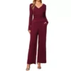 2 Piece Casual Sets For Women's Long Sleeve V Neck Drawstring Elastic Waist Wide Leg Tracksuits