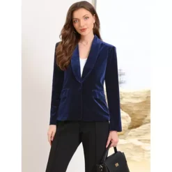 Velvet Blazer For Women's Shawl Collared Long Sleeve Botton Down Business Cocktail Suit Jackets -Fashion Clothing Store 7816724 ALT2