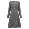 Women's A-Line Tweed Dress Long Sleeve Trendy Fall Vintage Work Flare Dresses