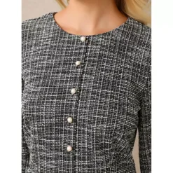 Women's A-Line Tweed Dress Long Sleeve Trendy Fall Vintage Work Flare Dresses -Fashion Clothing Store 7816759 ALT3