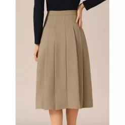 Women's High Waist Fall Work Office A-Line Pleated Midi Skirt -Fashion Clothing Store 7817627 ALT2