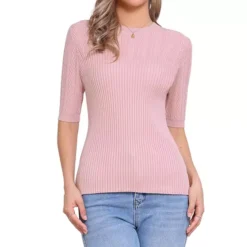 Short Sleeve Sweaters For Women's Crew Neck Dressy Casual Work Pullover Shirt Fall Outfits