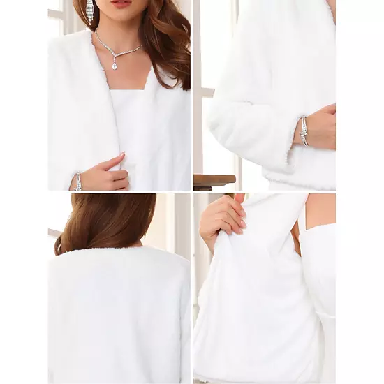 Women's Formal Bolero For Evening Dresses Cocktail Bridal Wedding Elegant Faux Fur Shrug Jacket 4 Women's Formal Bolero For Evening Dresses Cocktail Bridal Wedding Elegant Faux Fur Shrug Jacket - Image 4