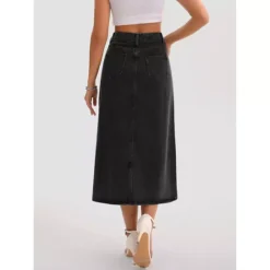 Women's Jean Skirts Slit High Waist A-Line Thigh Split Midi Denim Skirt -Fashion Clothing Store 7819163 ALT2