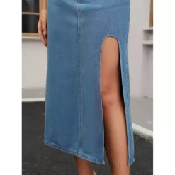 Women's Jean Skirts Slit High Waist A-Line Thigh Split Midi Denim Skirt -Fashion Clothing Store 7819163 ALT3