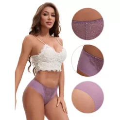 Women's Mid Waisted Briefs Smooth Silky Panties Soft Lace Underwear Breathable Underpants -Fashion Clothing Store 7819615 ALT3
