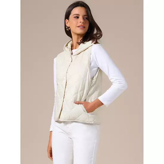 Women's Lightweight Vest Hooded Sleeveless Button Down Casual Puffer Vest 3 Women's Lightweight Vest Hooded Sleeveless Button Down Casual Puffer Vest - Image 3