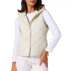 Women's Lightweight Vest Hooded Sleeveless Button Down Casual Puffer Vest 15 Women's Lightweight Vest Hooded Sleeveless Button Down Casual Puffer Vest -Fashion Clothing Store 7819632 Apricot