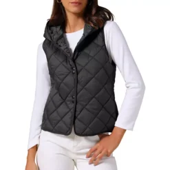 Women's Lightweight Vest Hooded Sleeveless Button Down Casual Puffer Vest