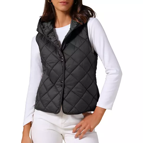Women's Lightweight Vest Hooded Sleeveless Button Down Casual Puffer Vest 1 Women's Lightweight Vest Hooded Sleeveless Button Down Casual Puffer Vest