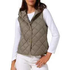 Women's Lightweight Vest Hooded Sleeveless Button Down Casual Puffer Vest 13 Women's Lightweight Vest Hooded Sleeveless Button Down Casual Puffer Vest -Fashion Clothing Store 7819632 Grey