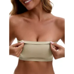 Women's Strapless Seamless Push Up Wirefree Padded Bandeau Non-Slip Silicone Tube Bras -Fashion Clothing Store 7819670 Beige 1