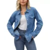 Women's Jean Jacket Long Sleeve Button Down Western Shacket With Pockets Lightweight Denim Jacket
