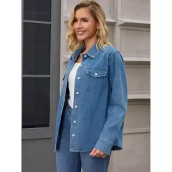 Women's Jean Jacket Long Sleeve Button Down Western Shacket With Pockets Lightweight Denim Jacket -Fashion Clothing Store 7819671 ALT2