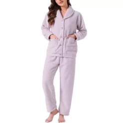 Women's Fleece Sleepwear Winter Button Down Fuzzy Plush Soft Warm Pajama Sets With Pockets -Fashion Clothing Store 7819678 Purple 1