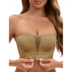 Women's Mesh Front Closure Push Up Wirefree Bandeau Strapless Breathable Tube Bras 14 Women's Mesh Front Closure Push Up Wirefree Bandeau Strapless Breathable Tube Bras -Fashion Clothing Store 7819718 Khaki