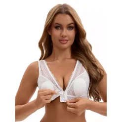 Women's Deep V Neck Lace Sheer Front Closure Wirefree Tank Back Training Plunge Bras