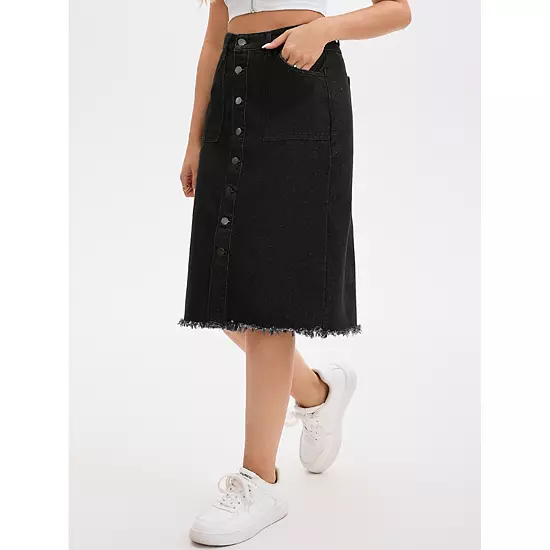 Women's Denim Skirt Button Down Summer Casual H-Line Knee Length Jean Skirts 2 Women's Denim Skirt Button Down Summer Casual H-Line Knee Length Jean Skirts - Image 2