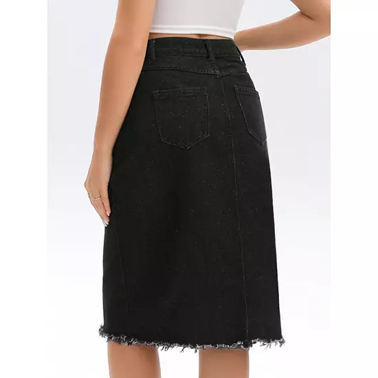 Women's Denim Skirt Button Down Summer Casual H-Line Knee Length Jean Skirts 3 Women's Denim Skirt Button Down Summer Casual H-Line Knee Length Jean Skirts - Image 3