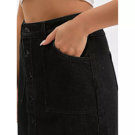 Women's Denim Skirt Button Down Summer Casual H-Line Knee Length Jean Skirts 4 Women's Denim Skirt Button Down Summer Casual H-Line Knee Length Jean Skirts - Image 4