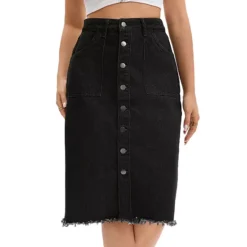 Women's Denim Skirt Button Down Summer Casual H-Line Knee Length Jean Skirts 14 Women's Denim Skirt Button Down Summer Casual H-Line Knee Length Jean Skirts -Fashion Clothing Store 7827123 Black 1