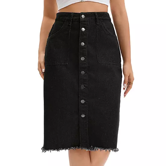 Women's Denim Skirt Button Down Summer Casual H-Line Knee Length Jean Skirts 6 Women's Denim Skirt Button Down Summer Casual H-Line Knee Length Jean Skirts - Image 6