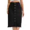 Women's Denim Skirt Button Down Summer Casual H-Line Knee Length Jean Skirts