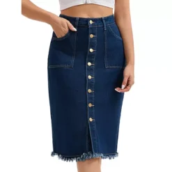 Women's Denim Skirt Button Down Summer Casual H-Line Knee Length Jean Skirts 17 Women's Denim Skirt Button Down Summer Casual H-Line Knee Length Jean Skirts -Fashion Clothing Store 7827123 Deep Blue