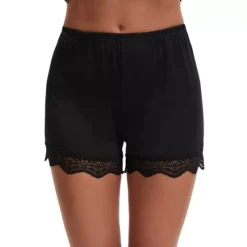 Women's Lace Trim Ice Silk Mid-Waister Loose Slip Shorts Light And Breathable Comfort Boyshorts -Fashion Clothing Store 7827137 Black
