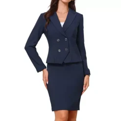 2 Pieces Suit Set For Women's Business Long Sleeve Notched Lapel Formal Office Skirt Suit -Fashion Clothing Store 7827140 Blue
