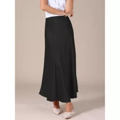 Women Satin Maxi Skirt High Waisted Elastic Waistband Casual Flowy Elegant Silk Skirts -Fashion Clothing Store 7827142 ALT2