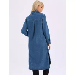 Women's Denim Dress Button Down Curved Hem Fall Long Sleeve Midi Jean Shirt Dresses -Fashion Clothing Store 7828042 ALT2