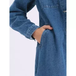 Women's Denim Dress Button Down Curved Hem Fall Long Sleeve Midi Jean Shirt Dresses -Fashion Clothing Store 7828042 ALT3
