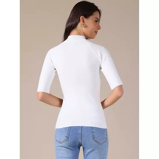 Women's Mock Neck Sweater Lightweight Slim Fit Half Sleeve Knit Pullover Tops 2 Women's Mock Neck Sweater Lightweight Slim Fit Half Sleeve Knit Pullover Tops - Image 2