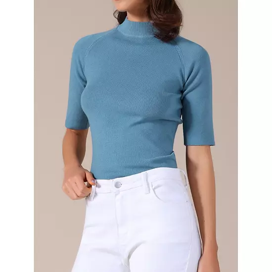 Women's Mock Neck Sweater Lightweight Slim Fit Half Sleeve Knit Pullover Tops 3 Women's Mock Neck Sweater Lightweight Slim Fit Half Sleeve Knit Pullover Tops - Image 3
