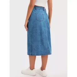 Women's Denim Skirt Button Down Front Slit With Pockets High Waist Pencil Skirt Midi Jean Skirts -Fashion Clothing Store 7828289 ALT2