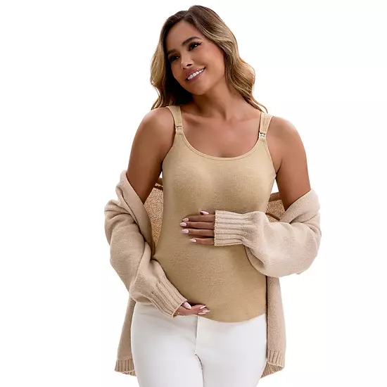 Women's Maternity Thermal Tank Tops With Built-In Bra Pregnancy Nursing Camisole Adjustable Straps 3 Women's Maternity Thermal Tank Tops With Built-In Bra Pregnancy Nursing Camisole Adjustable Straps - Image 3