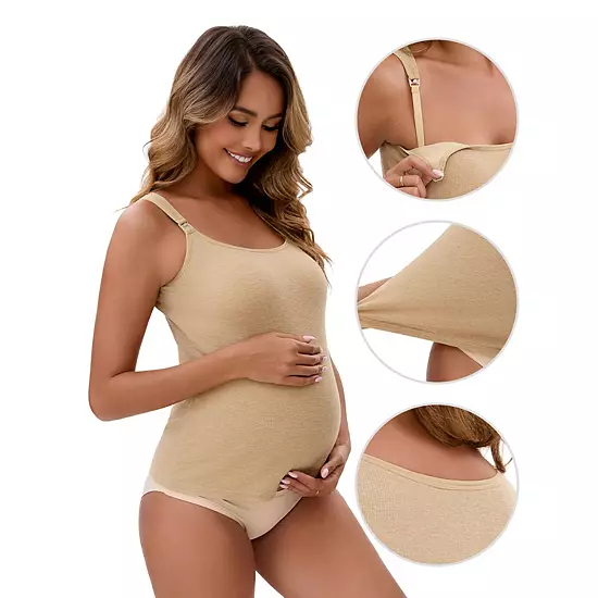 Women's Maternity Thermal Tank Tops With Built-In Bra Pregnancy Nursing Camisole Adjustable Straps 4 Women's Maternity Thermal Tank Tops With Built-In Bra Pregnancy Nursing Camisole Adjustable Straps - Image 4