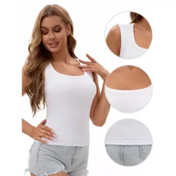 Women's U-Neck Tank With Built-In Bras Ribbed Wide Straps Undershirt -Fashion Clothing Store 7828322 ALT3