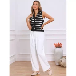 Striped Sweater Vest For Women's V Neck Button Up Sleeveless Knit Vests Top 8 Striped Sweater Vest For Women's V Neck Button Up Sleeveless Knit Vests Top -Fashion Clothing Store 7828326 ALT2