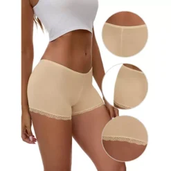 Women's Seamless Ice Silk Lace Trim Slip Shorts For Under Dresses Lightweight Elastic Boyshorts -Fashion Clothing Store 7828334 ALT3