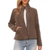 Women's Fleece Short Jacket Button Down Lightweight Long Sleeve Soft Fall Crop Jackets With Pockets