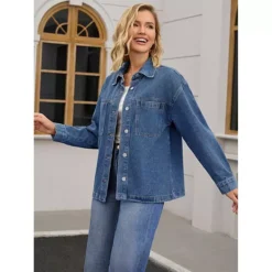 Women's Turndown Collar Jean Jackets Fall Button Down Pockets Denim Jacket -Fashion Clothing Store 7829170 ALT2