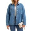 Women's Turndown Collar Jean Jackets Fall Button Down Pockets Denim Jacket